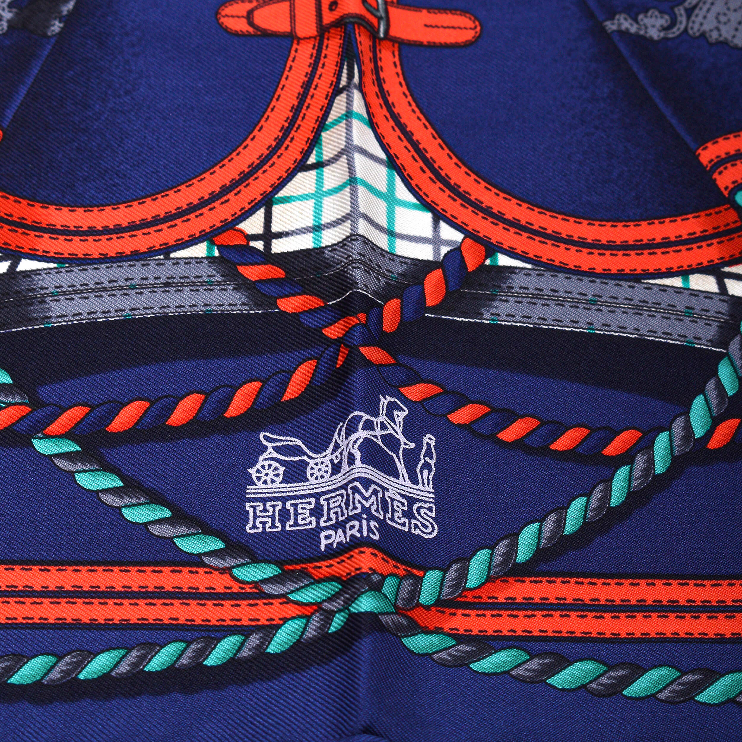 Hermes - Navy Blue & Red Grande Tenue Silk Scarf 40x40